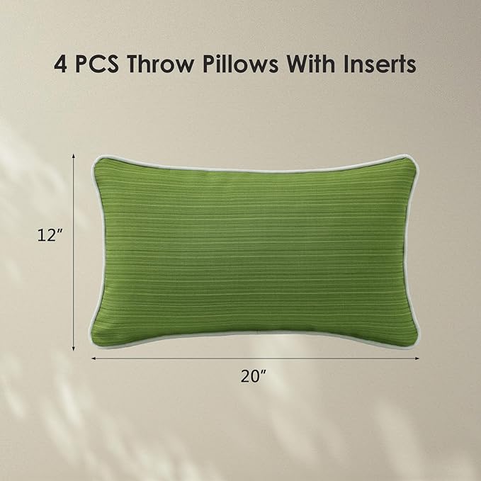 Decorative Outdoor Water Repellent Throw Pillows with Inserts, Set of 4, 20" x12" Pillows for Patio, Backyard, Bed, Couch, and Patio Furniture, Lawn Green