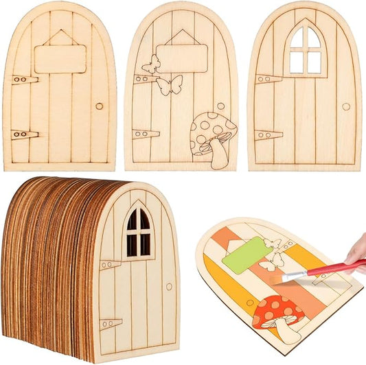 36pcs Mini Wooden Fairy Doors, Unpainted Elf Doors for Home Office Garden Decoration, Assorted Colors, 3.93 x 2.67 x 0.11 Inch