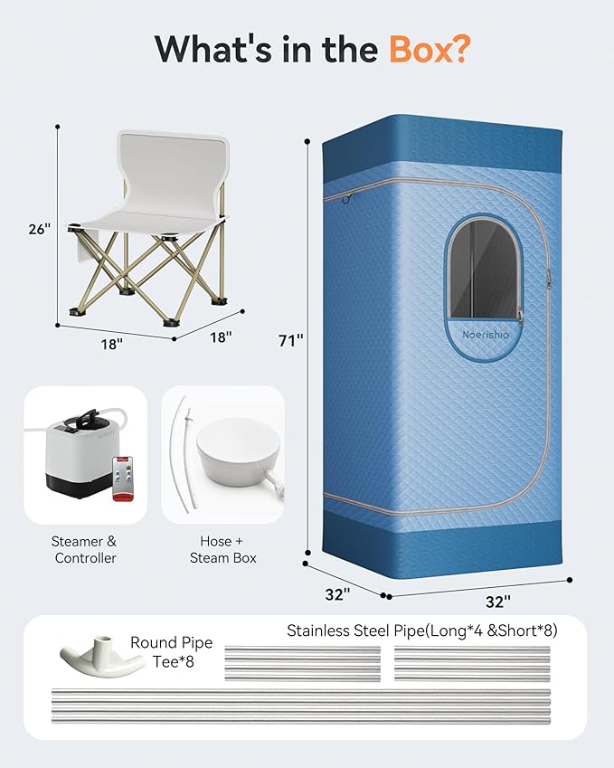 Sauna Box, Upgraded Portable Sauna for Home 5-Layer Waterproof, 3L 1200W Steamer, 9 Levels, Dual YKK Zippers, Big Folding Chair, 99 Mins Timer, Remote Control, Steam Sauna Room Personal Saunas Tent