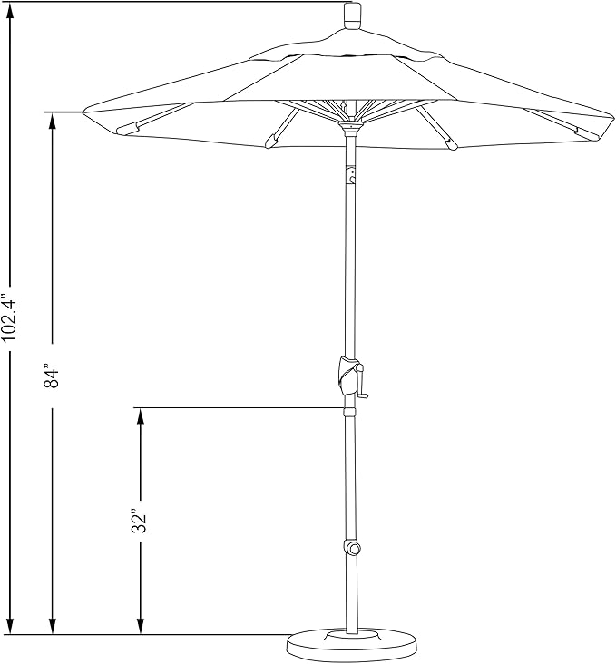 California Umbrella 7.5' Round Aluminum Market Umbrella, Crank Lift, Push Button Tilt, White Pole, Navy Blue Olefin