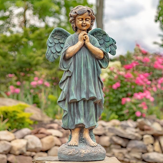 Zaer Ltd. 39" Tall Magnesium Angel Statue Figurines for Outdoor and Indoor Use (Praying Taylor, Aged Bronze)