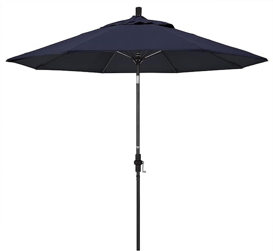 California Umbrella 9' Round Aluminum Pole Fiberglass Rib Market Umbrella, Crank Lift, Collar Tilt, Black Pole, Sunbrella Spectrum Mist