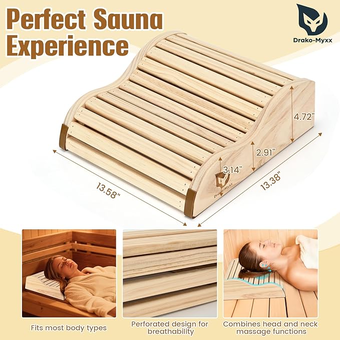 2025 Upgraded Handmade Cedar Sauna Headrest with 4 Non-Slip Pads, Sauna Accessory, Ergonomic Neck Support, Modern Sauna Neck Rest for Infrared Saunas, Handcrafted Relaxation Wood Pillows, Head Pillow