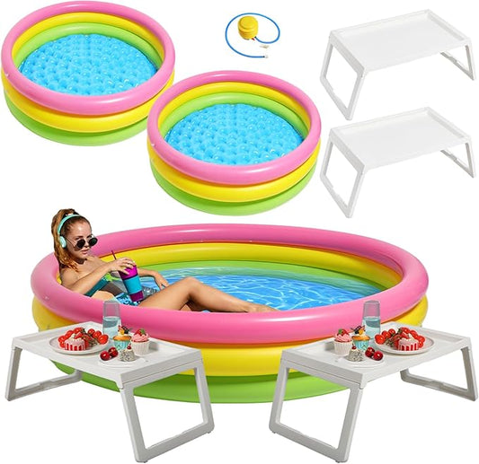 5 Pcs Outdoor Movie Night Inflatable Swimming Pool 51in x 13in Colorful Blow up Pools with Foldable Portable Serving Tray Table and Pump for Birthday Party Activities (51 x 13 Inch)
