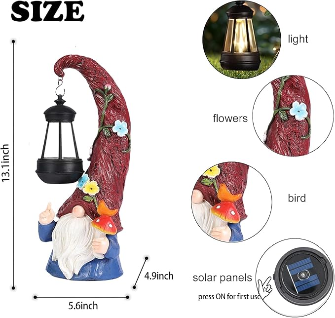 Garden Gnome Statue with Solar Light,Gnomes Decorations for Yardfor Yard, Porch Lawn, Patio – Funny Gnome Decor Gifts for Women, Mom, Grandma, Housewarming Home Decor Gifts Thanksgiving.