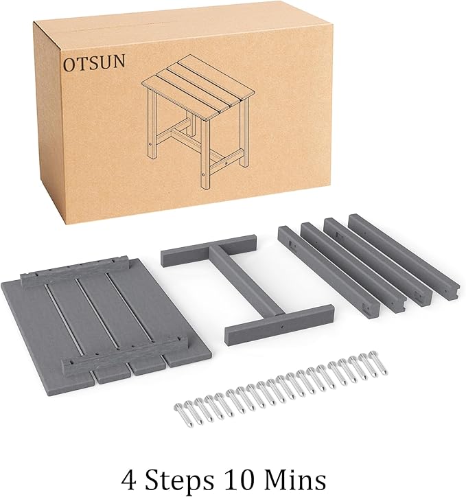 OTSUN Outdoor Side Table, HDPE Small Adirondack Side Tables, Outside End Table for Patio, Porch, Deck, Pool, Weather Resistant/Easy Maintenance (1PC, Gray)