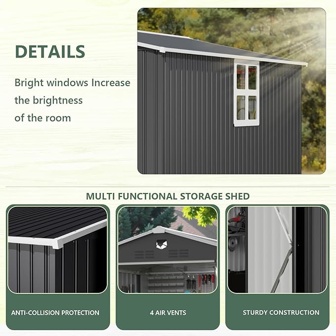 8x6 FT Outdoor Storage Shed, Metal Shed with 1 Window & Lockable Door, Heavy Duty Tool Sheds, Outside Waterproof Storage Building
