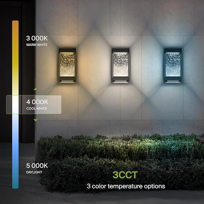 ASD LED 12 Inch Bubble Glass Wall Light Fixture | 22W 500LM 3000K-5000K 120V | 3CCT, Waterproof, Dimmable, Up-Down Glow, ETL Listed | Exterior Flush Mount Sconce, Outdoor Lighting | Black, 4 Pack