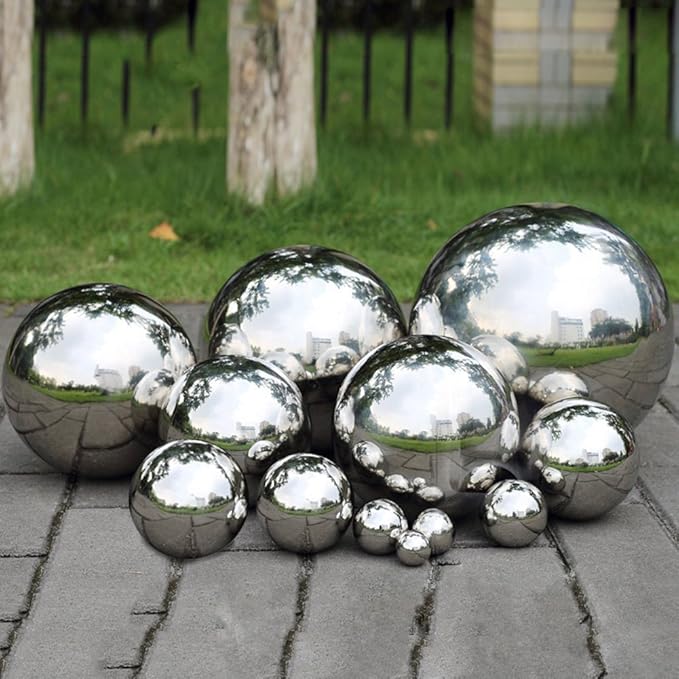 Pack of 2, Stainless Steel Hollow Gazing Ball Mirror Polished Shiny Sphere for Home Garden Ornament (3 Inch)