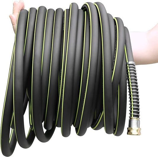 Rubber Garden Water Hose 100ft, 5/8" Leak Proof Garden Hose with Brass Connector, Flexible Hose Pipe for Lawn, Watering Cleaning & Washing