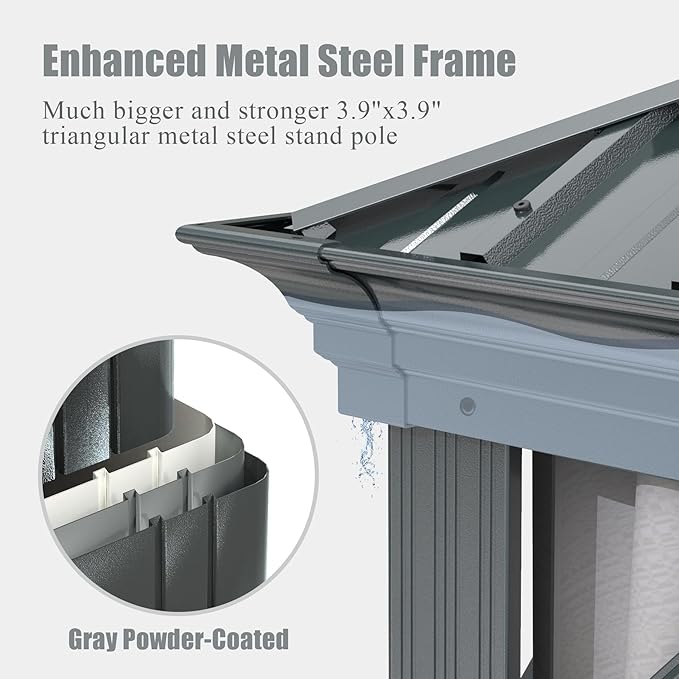 Domi 14x22FT Outdoor Gazebo, Hardtop Gazebo with Galvanized Steel Double Roof, Metal Gazebos with Drainage System Patio Pergola for Patio Deck Backyard,Curtain and Netting,Gray