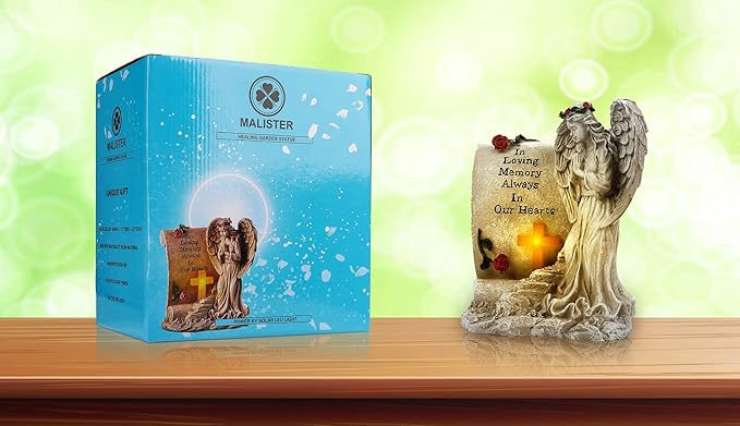 Malister Memorial Gifts - Garden Angel Statue Sympathy Gift with Solar Led Light, Bereavement Gifts, Memory of Loved One, Cemetery Grave Decorations, Remembrance Condolence Gift, Angel Figurines