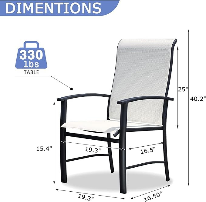 Outdoor Dining Chairs Set of 8, Stackable Patio Chairs with Metal Frame & Textilene Fabric, Perfect for Patio Garden Deck, Oyster