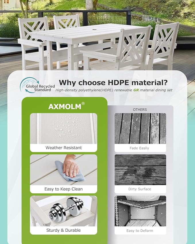 10 Piece HDPE Outdoor Dining Set for 8, Patio Dining Furniture Set with 2 Table and Umbrella Hole, Outdoor Table and Chairs for Garden, Poolside, Backyard, Deck