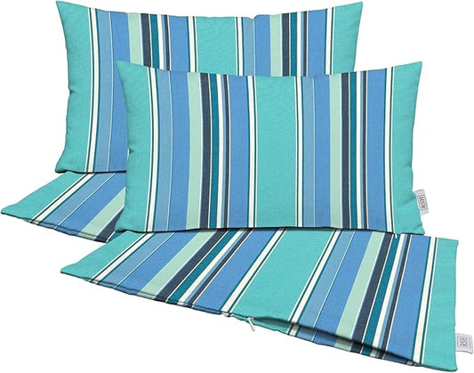 RSH DECOR: Sunbrella Pillow Covers Set of 4 | Covers Only - 20" x 12" | Outdoor Lumbar Pillow Covers Crafted with Sunbrella Performance Fabric | Dolce Oasis