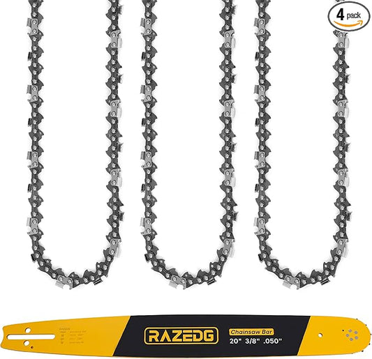 20 Inch Chainsaw Bar and Chain Combo, .325" Pitch, 050" Gauge, 78 Drive Links Fits Husqvarna, Echo CS-490/440, Craftsman, Milwaukee M18 FUEL and More (1 Bar + 3 Chains)