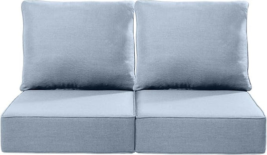 Luxury 24x24x6 Inch Outdoor Seat Cushions - Set of 2 Water Resistant Patio Chair Comfortable Cushion for Porch Rattan Dining Rocker Glider Chairs Loveseat Couch Sectional Sofa - Baby Blue