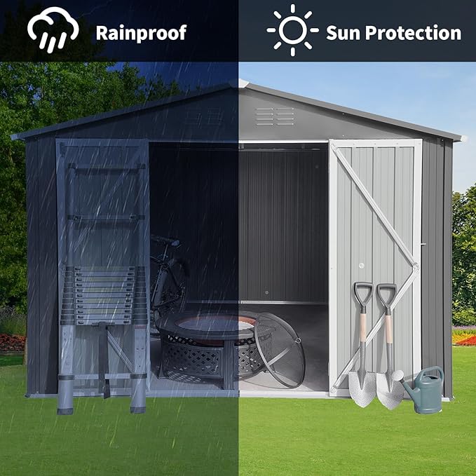 8x10FT Heavy-Duty Metal Storage Shed with Apex Roof, Outdoor Garden Shed with Hinged Door, Steel Vents & Free Padlock, Weatherproof Tool Shed for Backyard, Lawn Equipment & Bike Storage