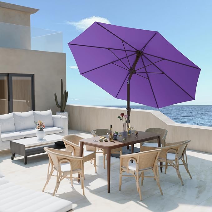 PatioKingdom Auto-Tilt 9FT Patio Umbrella Outdoor with 8 Sturdy Fiberglass Ribs,Market Table Umbrella for Pool,Backyard,Deck and Garden