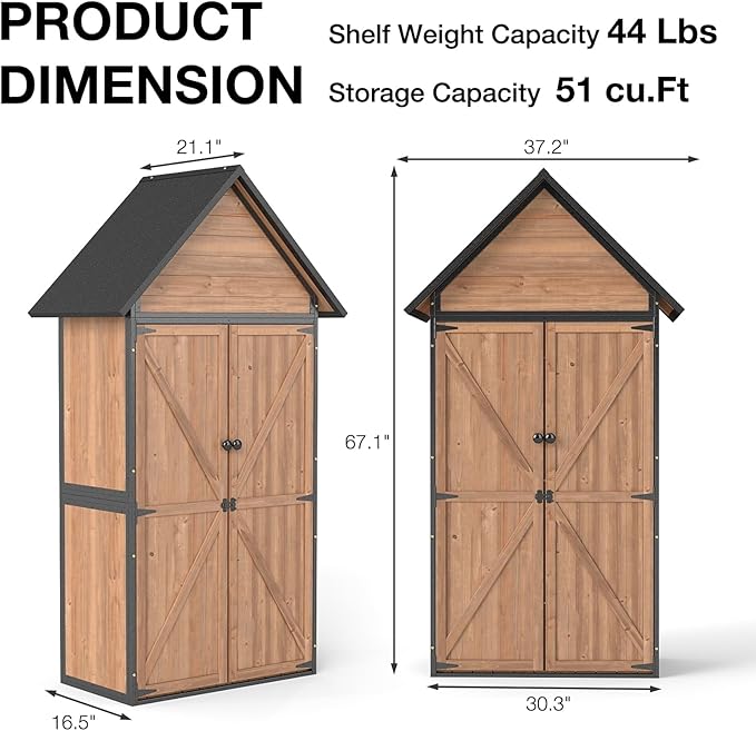 Outdoor Storage Shed with Strongest Metal Frame, Storage Cabinet with Floor, Weatherproof Tool Shed with Adjustable Shelfs, Lockable Metal Garden Shed Steel for Backyard Patio (Light Brown)