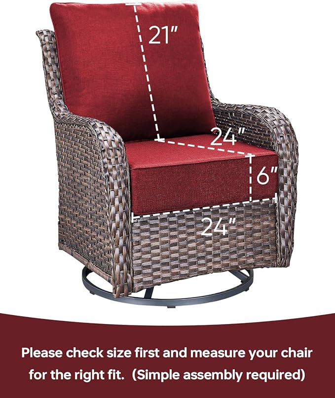 Luxury 24x24x6 Inch Outdoor Deep Seat Cushions Set of 6 - Comfortable Patio Zipper Chair Cushion for Outside Sets Wicker Dining Rocking Swivel Chairs Loveseat Couch Sectional Sofa - Red