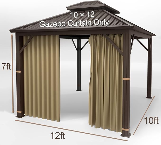 Gazebo Universal Replacement Privacy Curtain – Hugline 10' x 12' Gazebo Side Wall Outdoor Privacy Panel with Zipper (Khaki)