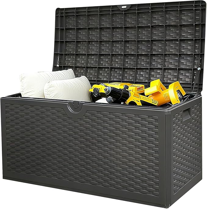 73 Gallon Deck Box-Massive Storage Outdoor Watherproof Storage Box for Outdoor Indoor Use,Lockable Storage Cabinet for Package Delivery,Patio Furniture,Pool and Garden Accessories,Dark Brown