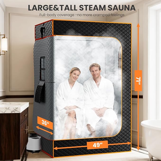 DoCred Upgraded 2 Person Portable Sauna Box, Extra Large Portable Steam Sauna for Home,Personal Sauna Tent Full Body with 2 Steamers, 2 Folding Chair,Remote Control