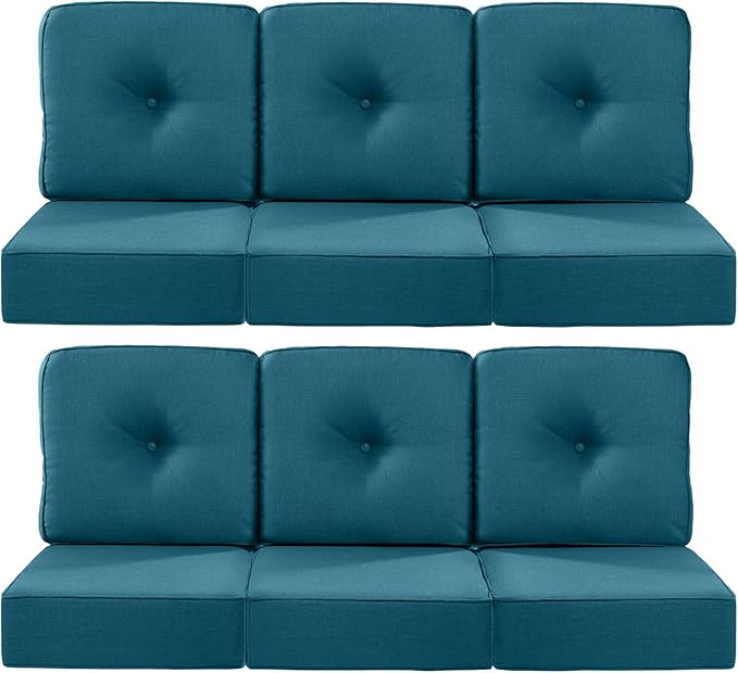 Luxury 22x24/22x25 6-Inch Outdoor Deep Seat Cushions Set of 6 - Comfortable Patio Zipper Chair Cushion for Wicker Wicker Rocking Swivel Chairs Loveseat Couch Sectional Sofa - Peacock Blue