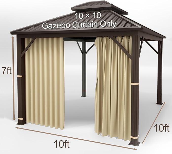 Gazebo Universal Replacement Privacy Curtain – Hugline 10' x 10' Gazebo Side Wall Outdoor Privacy Panel with Zipper (Beige)