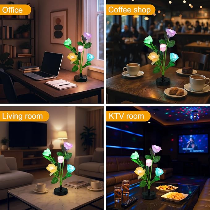 Solar Flowers Lights - Upgraded Outdoor White Rose Flowers Lights, 7-Color Changing & Waterproof Outdoor Solar Lights for Garden, Patio, Backyard,Party and Office (White Rose, 4)