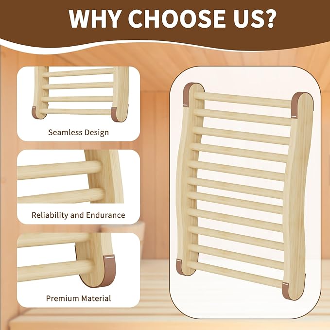 2 Pack Upgraded Sauna Backrest, Sauna Accessories, Sauna Backrest Infrared, Wooden Sauna Backrests Slip-Resistant and Ergonomic S-Shape, Barrel Sauna Backrest for Any Barrel or Infrared Sauna