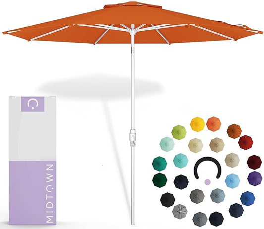 Midtown Umbrellas The Swilt 10 Feet Patio Umbrella in Sunbrella Canvas Tuscan Acrylic Fabric - Fiberglass Ribs, Auto-Tilt Aluminum Frame For Backyard, Deck, Garden, Pool - White Pole