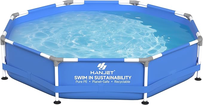 Above Ground Pools Family Swimming Pool for Outdoor Backyard with Pool Cover and Pool Mat: 8ft x 20in - Odor-Free Eco PE Material, Reinforced Steel Frame