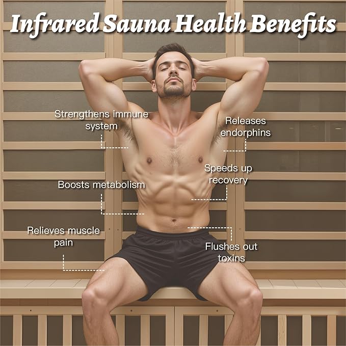 Infrared Home Sauna Room for 2-3 Person, Bluetooth Speaker, Qualified Wood Sauna, Mood Lights, Perfect for Home SPA, Easy Assembly