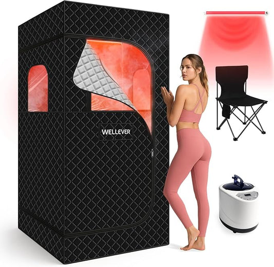 Upgraded Infrared Sauna Box for Relaxation, Portable Sauna for Home, Sauna Tent with 660nm Red Light Therapy, Quick Heating and Easy Setup, Personal Sauna with 2.5L/1000W Steamer, 2.6’ x 2.6’ x 5.9’