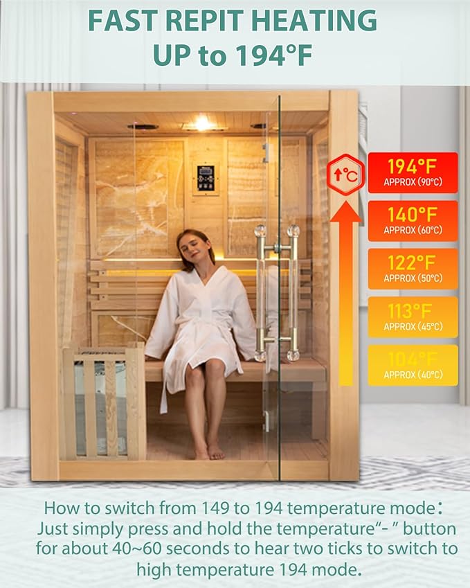 Smartmak Wood Home Steam Sauna, 3 Person Canadian Hemlock Traditional Luxurious Wooden Indoor Spa Room, with 3.5 kw Heater, Bluetooth Speaker, Rocks, Water Bucket, Spoon, Lights, US Instock
