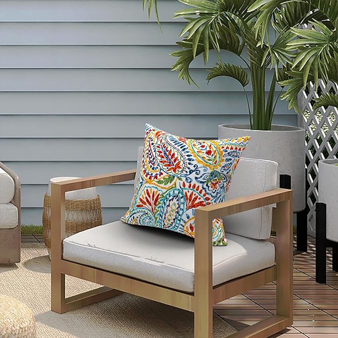 LVTXIII Outdoor Throw Pillow Covers 18 x 18 Inch, Covers ONLY Modern Paisley Pattern Decorative Square Toss Pillow Case Pack of 2 for Home Patio Garden Sofa Bed Furniture, Paisley Multi