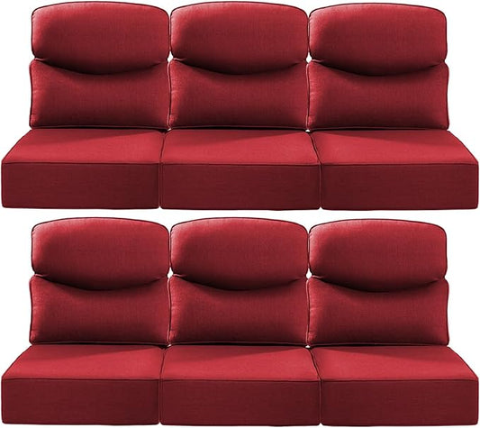 Luxury 24x24x6 Inch Smile Patio Cushions for Outdoor Furniture Set of 6 - Thick Back & Deep Seat Outside Replacement Chair Pillows for Rattan Metal Glider Loveseat Sectional Sofa - Red