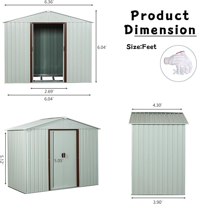 6 x 5 FT Outdoor Storage Shed, Metal Garden Shed with Floor Frame, Tool Shed Outdoor Storage with Lockable Sliding Doors & Air Vents, Storage House Waterproof for Backyard, Lawn, White