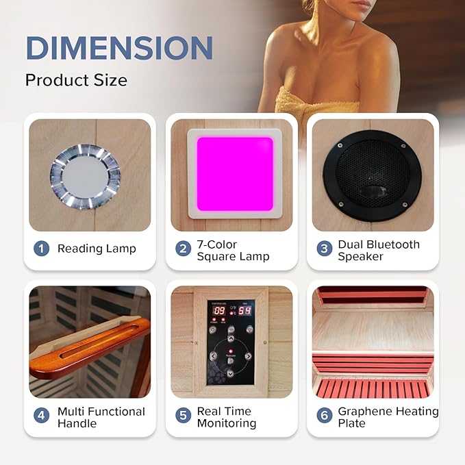 Far Infrared Sauna Home Sauna Spa Room for 2 Person Low-EMF Wood 1880W Indoor Saunas with Oxygen Bar 47.2 * 41.3 * 74.8Inch