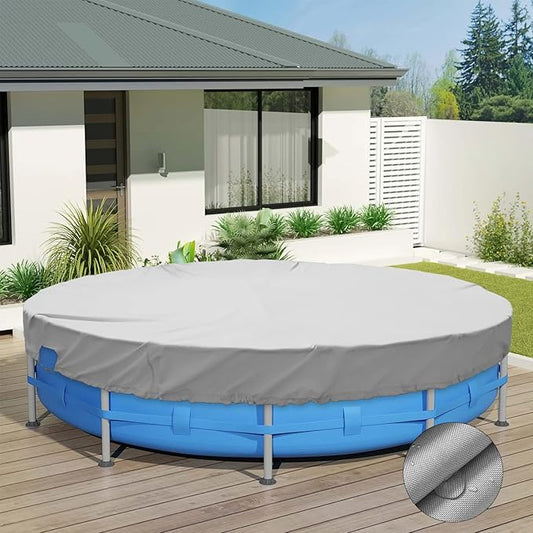 ECOOPTS 17 ft Waterproof Round Polyester Pool Cover for Above Ground Pools, Swimming Pool Cover Protector Winter Safety Cover (Light Grey)