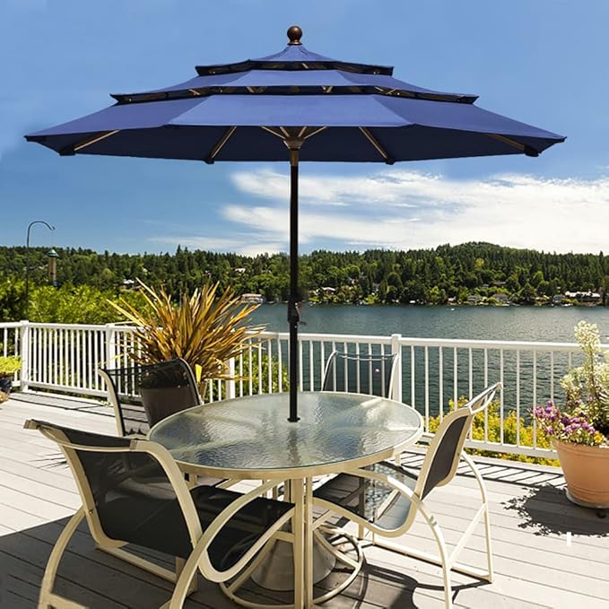 EliteShade USA 10-Year-Non-Fading 9Ft 3 Tiers Market Umbrella Patio Umbrella Outdoor Table Umbrella with Ventilation, Navy Blue