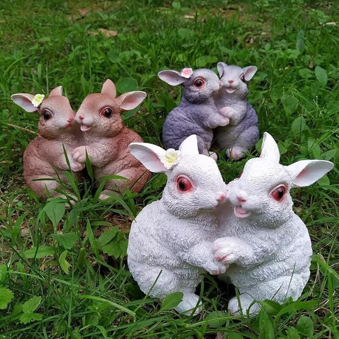 Garden Statues Bunny Decor Resin Dance Rabbit Figurine Cute Fairy Garden Decor Outdoor Statues for Patio Yard Porch Balcony Gifts for Women Mom Grandma Brown