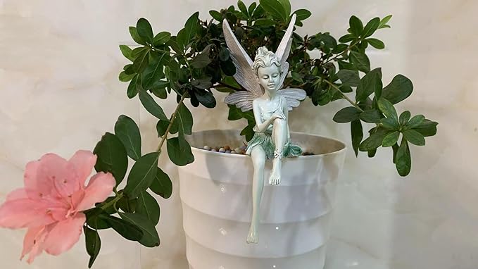 Fairy Garden Figurines Outdoor,Sitting Fairy Statues,Resin Garden Sculptures & Statues,Angel Figurines for Outside(White)
