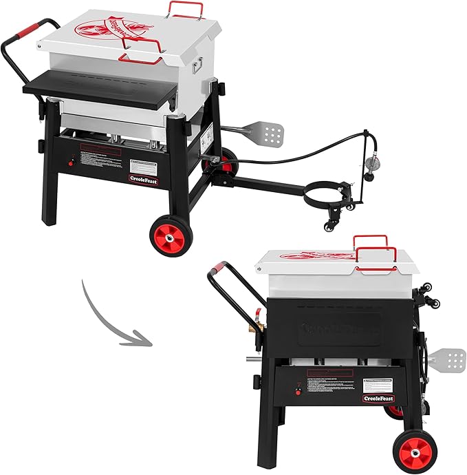 Creole Feast CFB1001A 90 QT Crawfish Boiler, Outdoor Single Sack Propane Gas Cooker with Folding Cylinder Mounting Bracket and Stirring Paddle for Seafood & Crawfish Season, Black