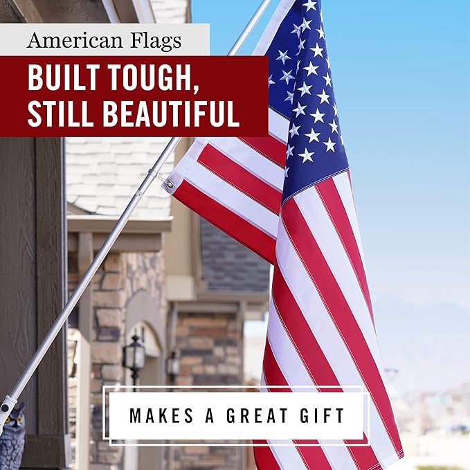 American Flag 5x8’ | Embroidered Stars & Sewn Stripes | Heavy Duty U.S. Flag | Durable 210D Oxford Nylon for High Winds | Quadruple Stitched Fly End Brass Grommets | Patriotic Decor