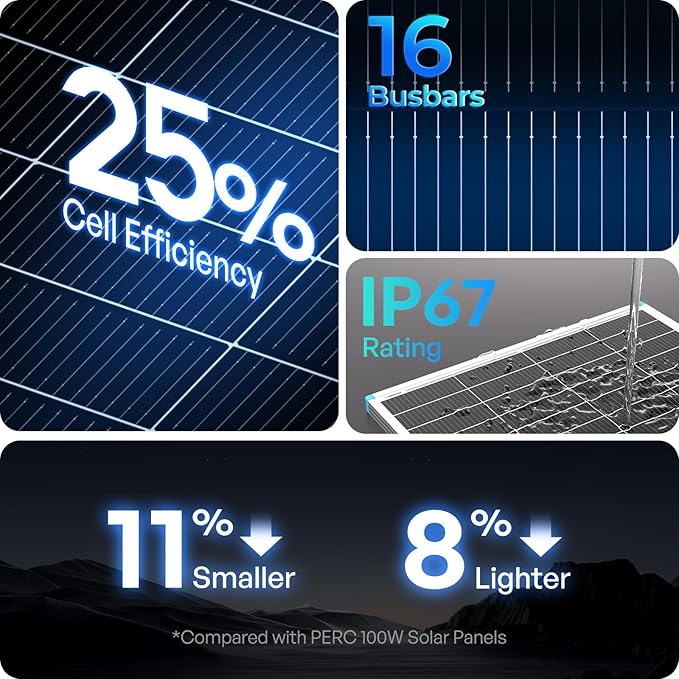 200W Solar Panel N-Type 16BB, 2PCS 12V RV Solar Panel 100 Watt, 25% High Efficiency, Monocrystalline PV Module Solar Charger for Roof Boat Camping Van Trailer Cabin Off-Grid Applications