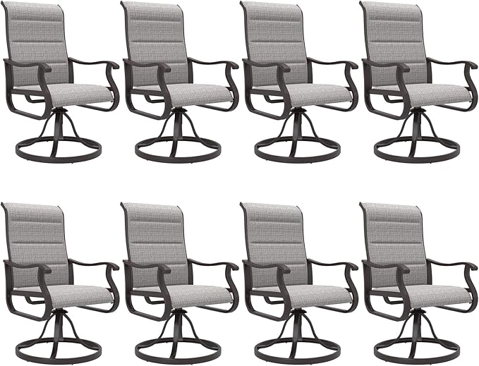 Amopatio Padded Patio Swivel Chairs Set of 8, Outdoor Dining Chairs with Ultra Soft Textilene High Back Seat & Metal Rocker Frame, for Backyard Deck Lawn Garden, Light Gray