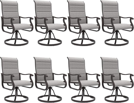 Amopatio Padded Patio Swivel Chairs Set of 8, Outdoor Dining Chairs with Ultra Soft Textilene High Back Seat & Metal Rocker Frame, for Backyard Deck Lawn Garden, Light Gray
